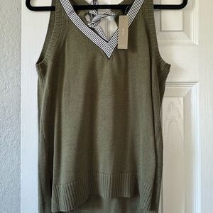NWT J.Crew Green Sleeveless Sweater Tank with Striped Grosgrain Trim- Size Small